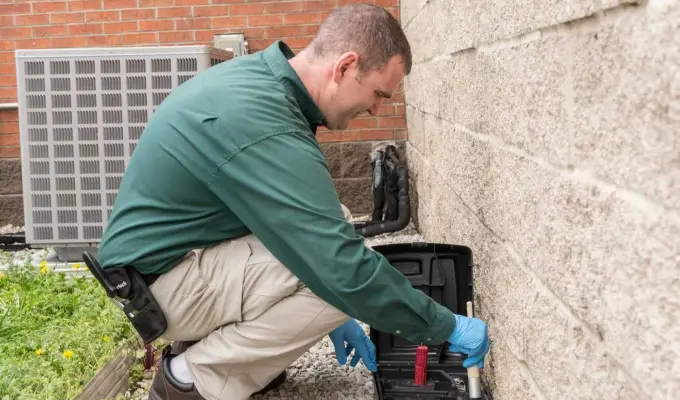 Action Pest Control Technician Setting Rodent Bait Trap